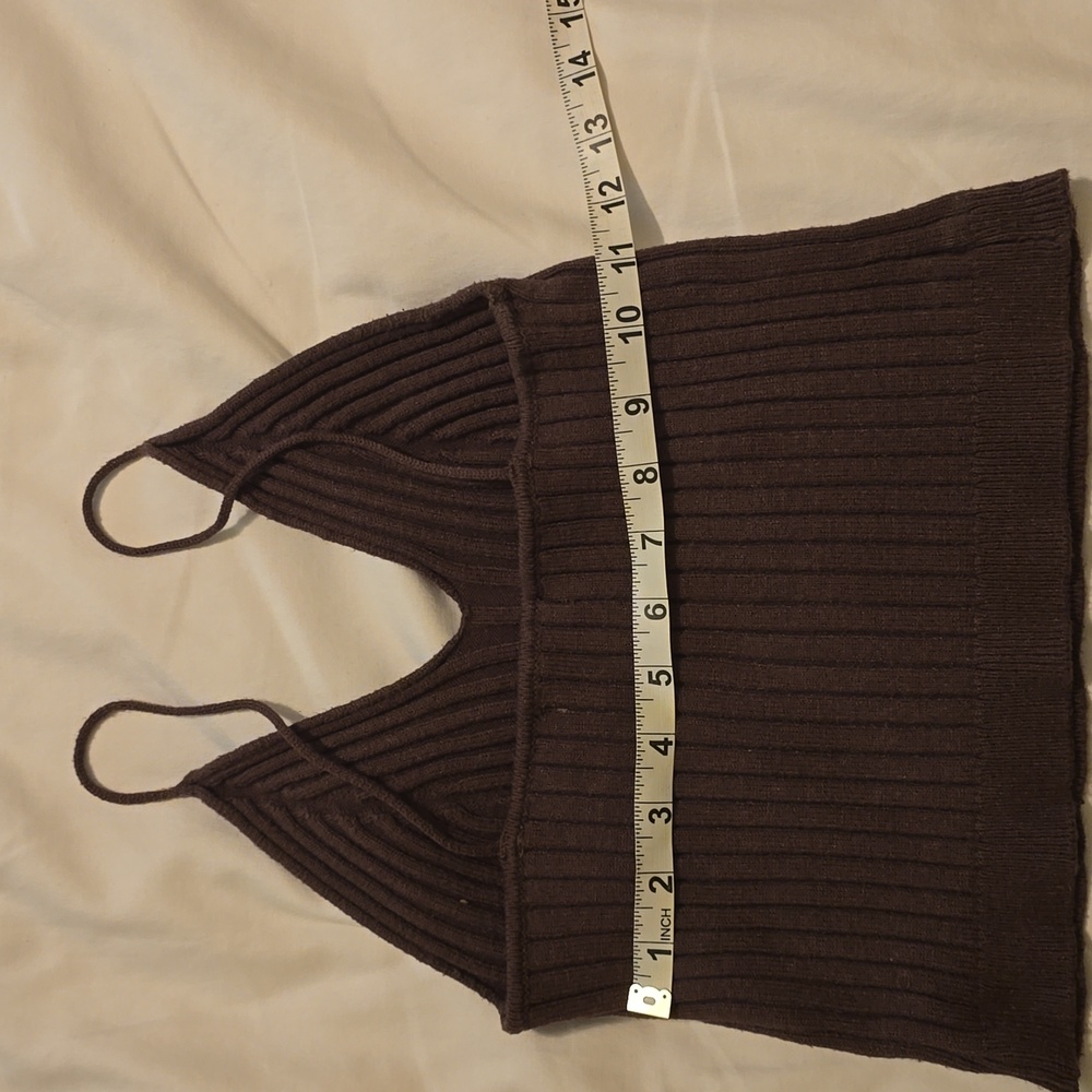 Sexy Knitted Crop Tank Brown Ribbed Crop - Picture 4 of 7